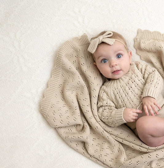 Grace Knitted Cotton Baby Blanket - Mauve