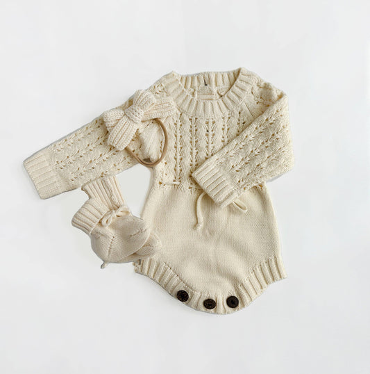 Zoya Knitted Sweater Romper - Taupe / 6-12 months
