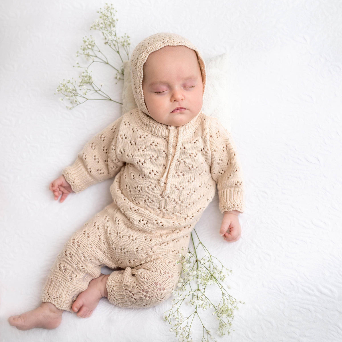 Grace Jumpsuit 2pc - Apricot w/Bonnet / 6-12 months