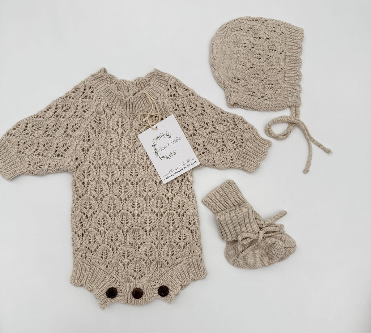 Vintage Pearl Lacy Romper 3pc - 3-6 months
