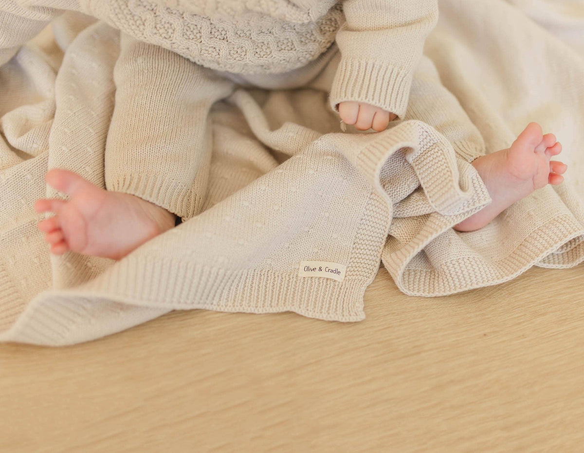 Leo Knitted Blanket - Heathered Blue
