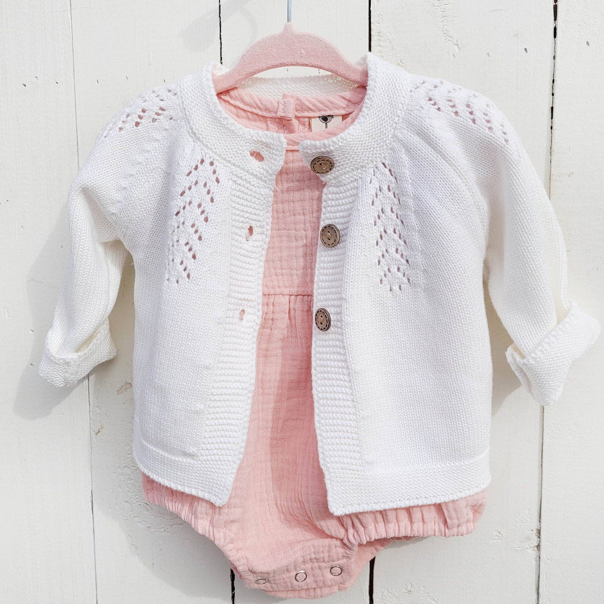 Olesya Cotton Knit Sweater - White / 6-12m