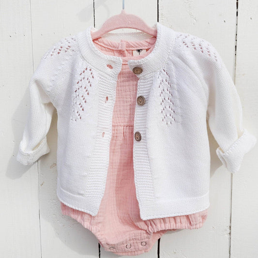 Olesya Cotton Knit Sweater - White / 6-12m