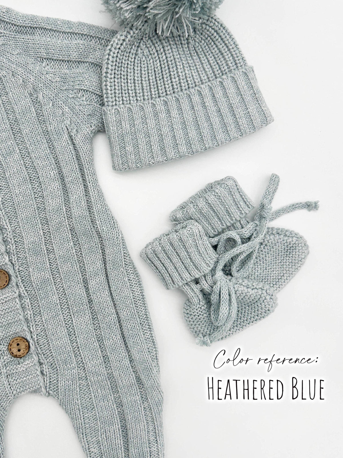 Garter Cotton Knitted Booties - Heathered blue / S | 3-6 months