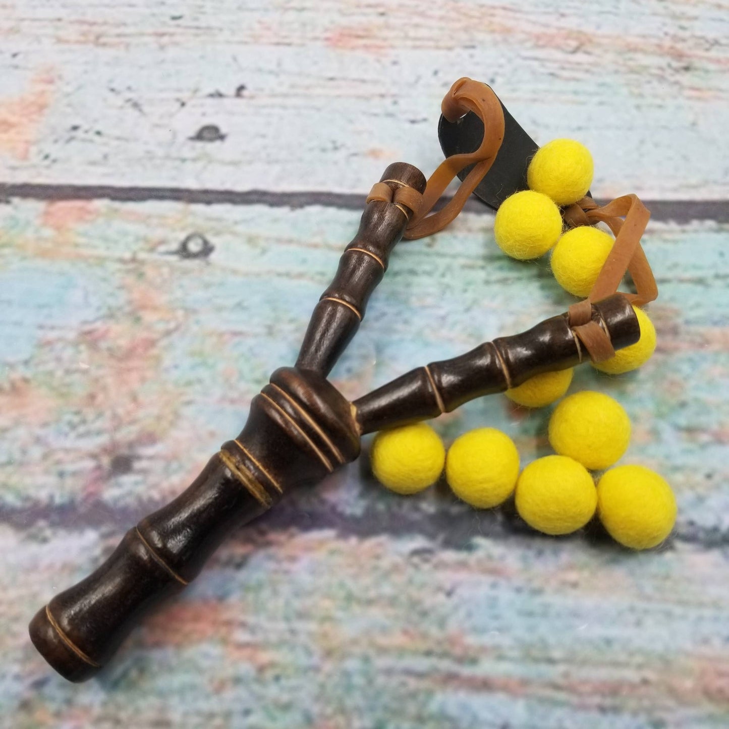 Bamboo Slingshot w/ 10 Felt Balls