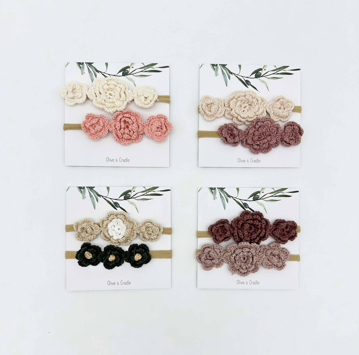 Crochet Flower Headband - With Card / Plum / Triple Flower
