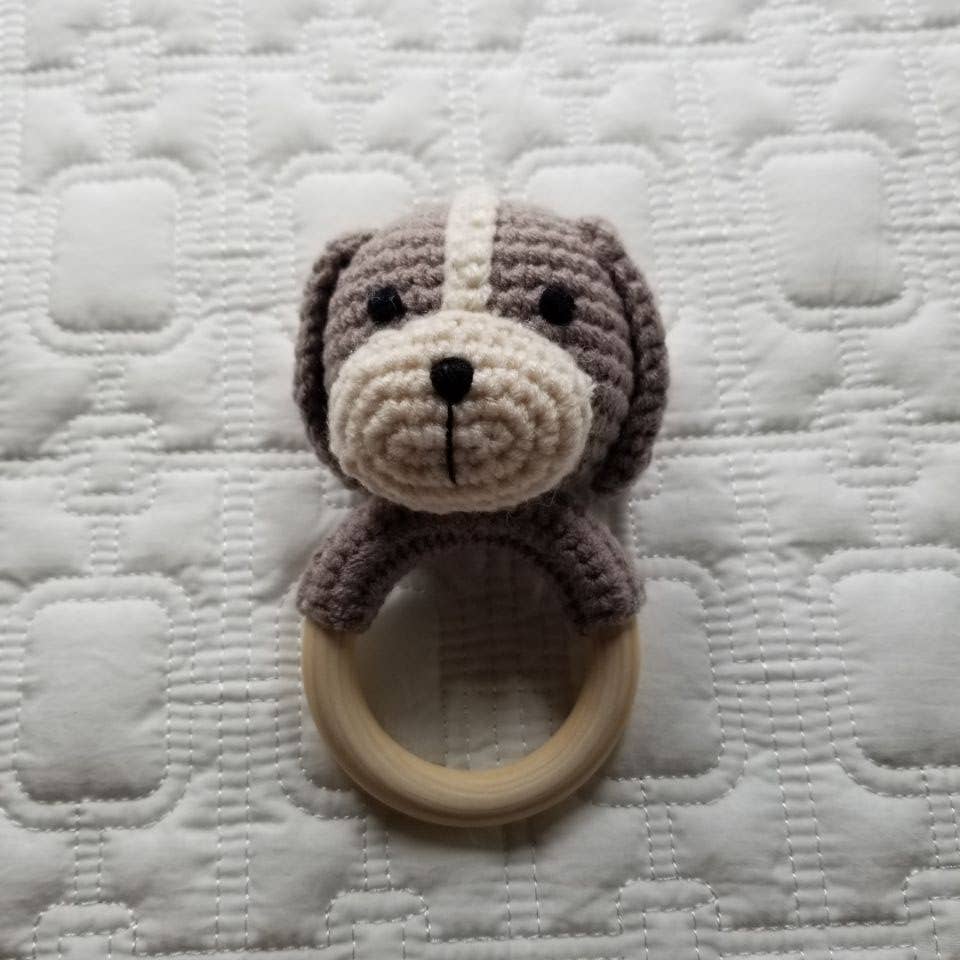 Cotton Knit Dog Rattle - Handmade - Grey