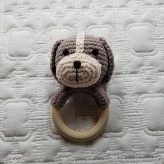 Cotton Knit Dog Rattle - Handmade - Grey
