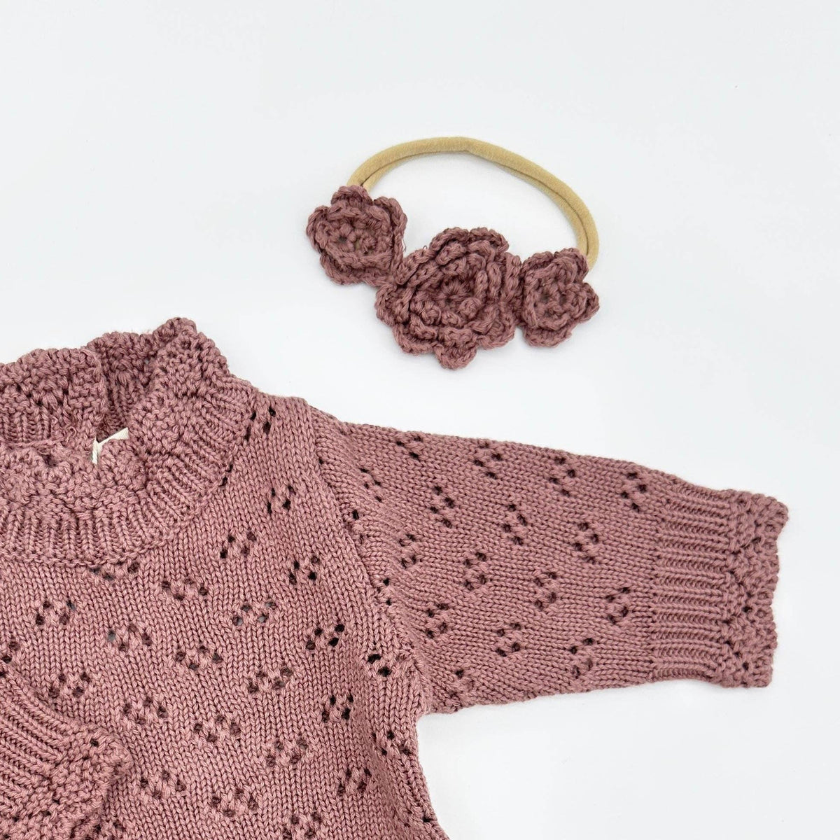 Crochet Flower Headband - With Card / Plum / Triple Flower
