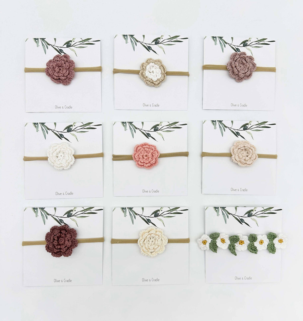 Crochet Flower Headband - With Card / Plum / Triple Flower