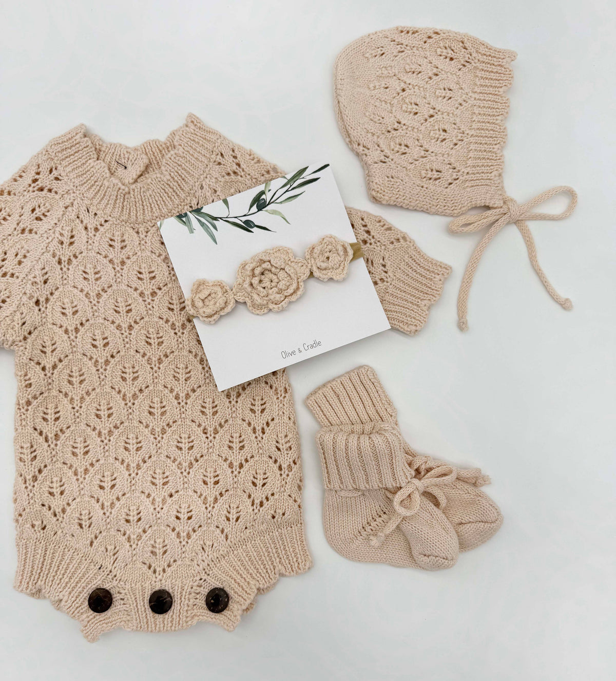Apricot Pink Lacy Romper 3pc - 3-6M