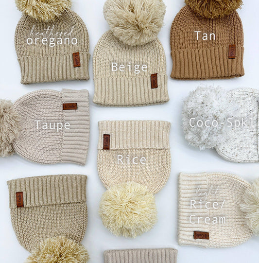 Cotton Knit Pom Beanie - Heathered fog / 6-12m