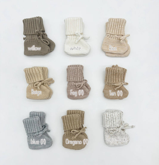Garter Cotton Knitted Booties - Heathered blue / S | 3-6 months