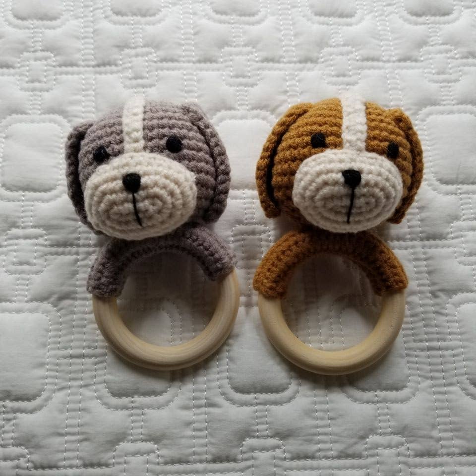 Cotton Knit Dog Rattle - Handmade - Grey