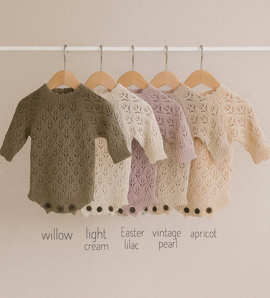 Apricot Pink Lacy Romper 3pc - 3-6M