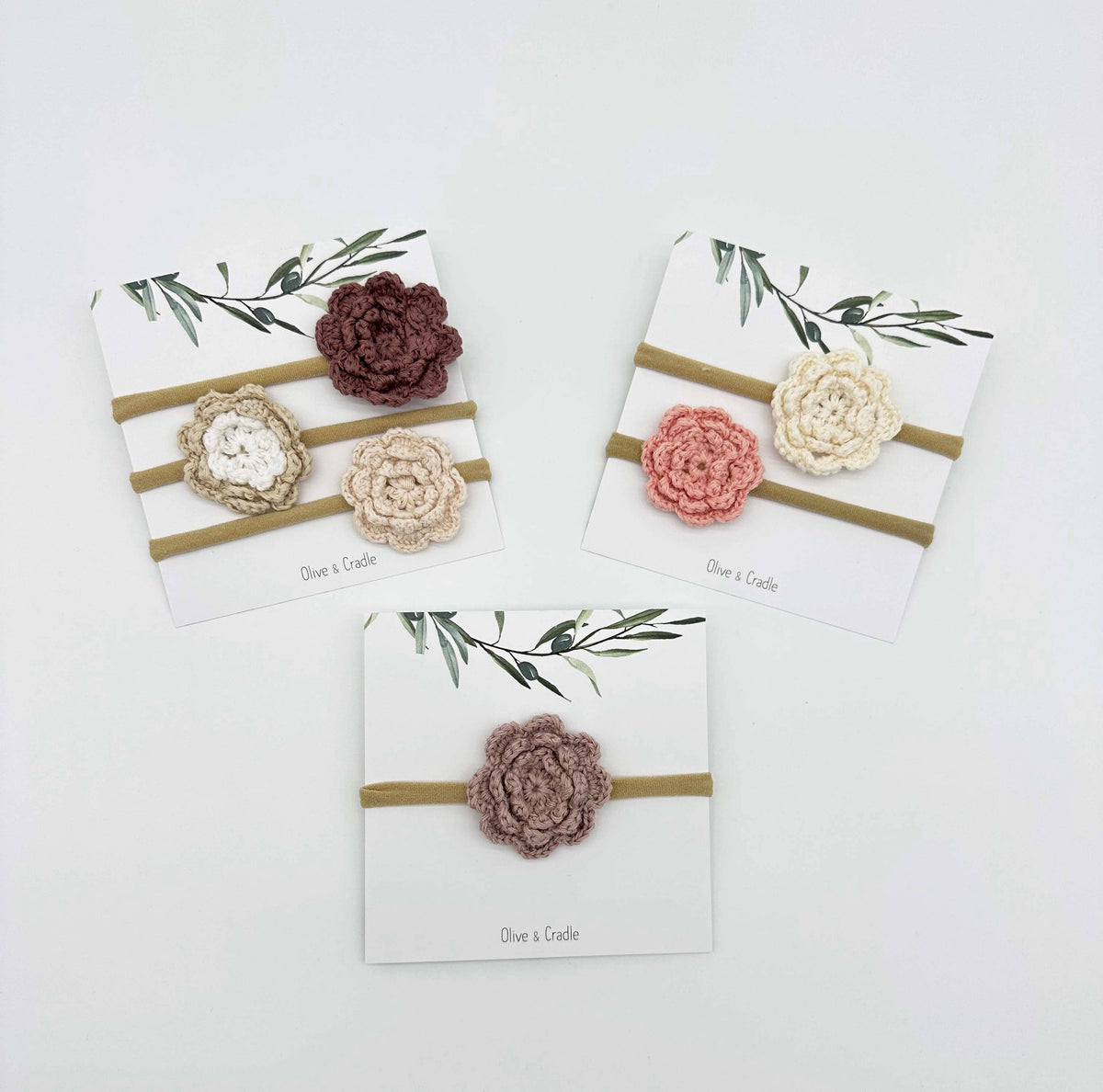 Crochet Flower Headband - With Card / Plum / Triple Flower