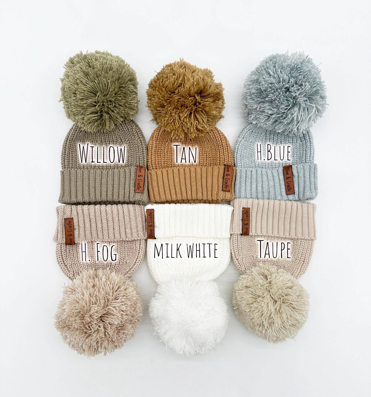 Cotton Knit Pom Beanie - Taupe / 6-12m