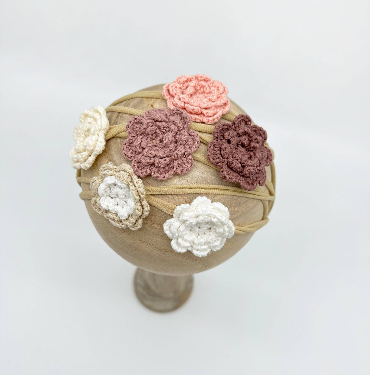 Crochet Flower Headband - With Card / Plum / Triple Flower