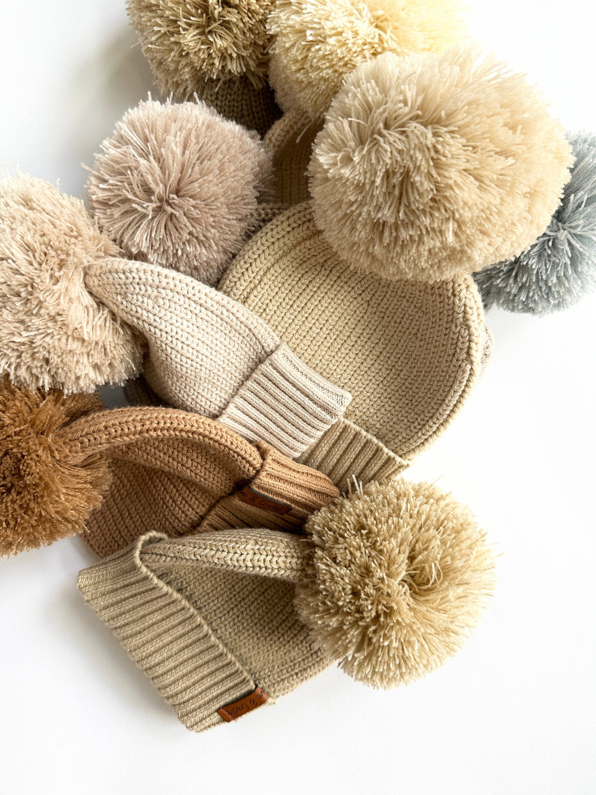 Cotton Knit Pom Beanie - Heathered fog / 6-12m