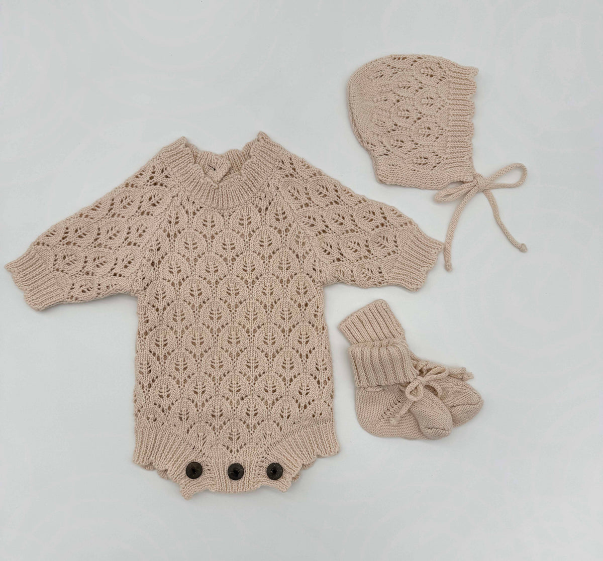 Apricot Pink Lacy Romper 3pc - 3-6M