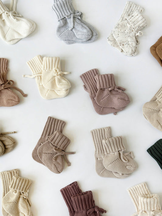 Baby Knit Booties Socks - Mauve / 3-9m