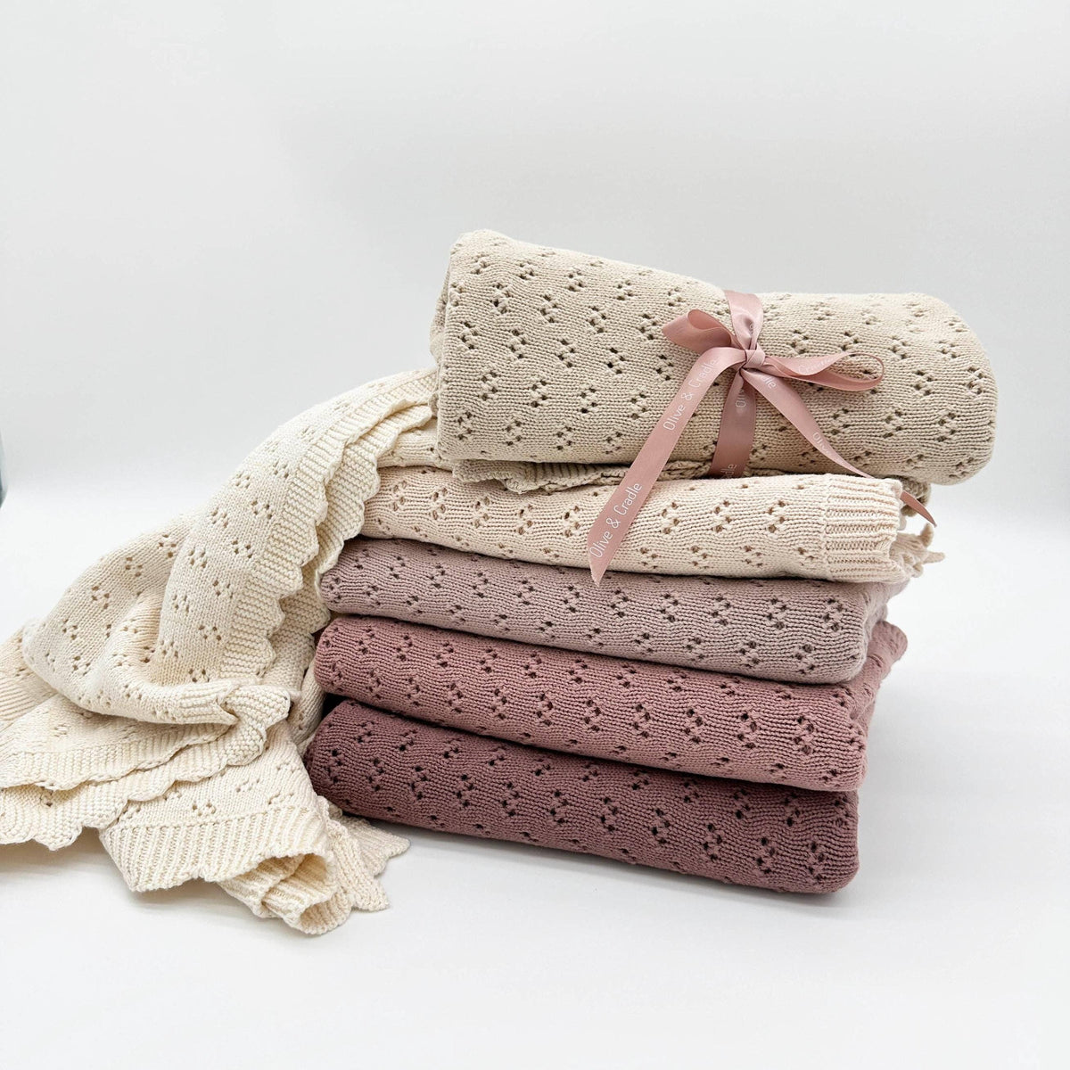 Grace Knitted Cotton Baby Blanket - Dusty Pink