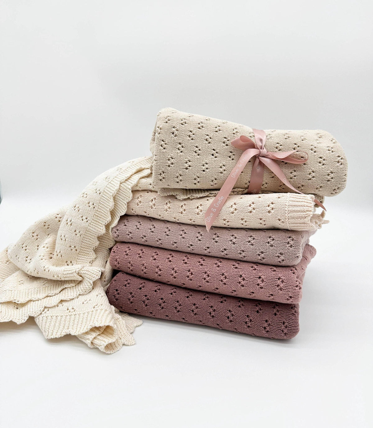 Grace Knitted Cotton Baby Blanket - Mauve