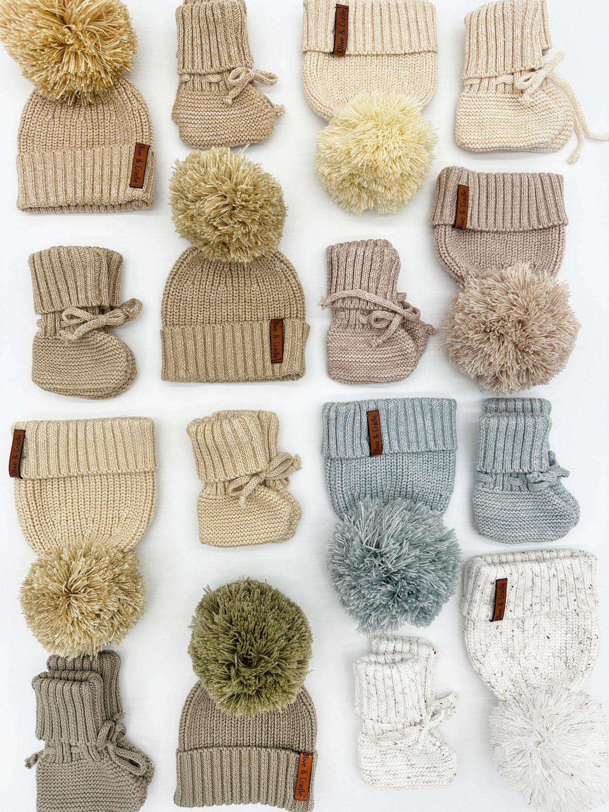 Cotton Knit Pom Beanie - Taupe / 6-12m
