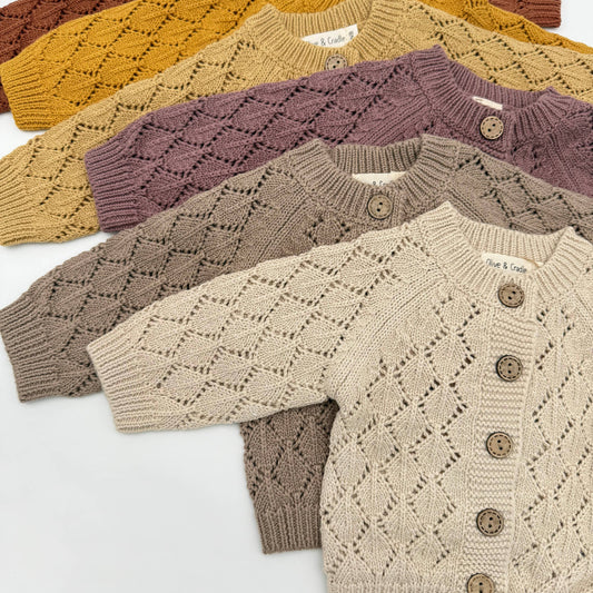 Annie Diamond Cardigan - Taupe / 3-6 months