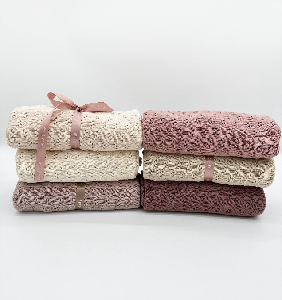 Grace Knitted Cotton Baby Blanket - Mauve