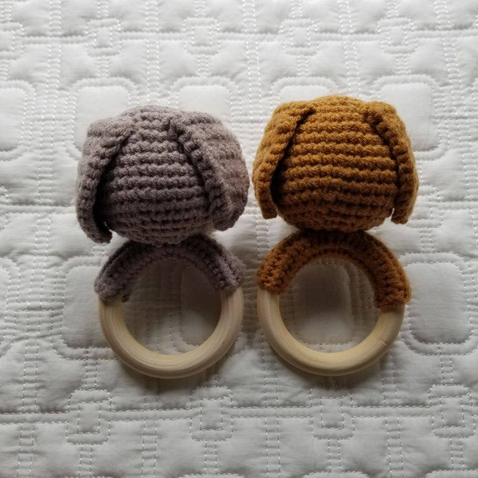 Cotton Knit Dog Rattle - Handmade - Grey