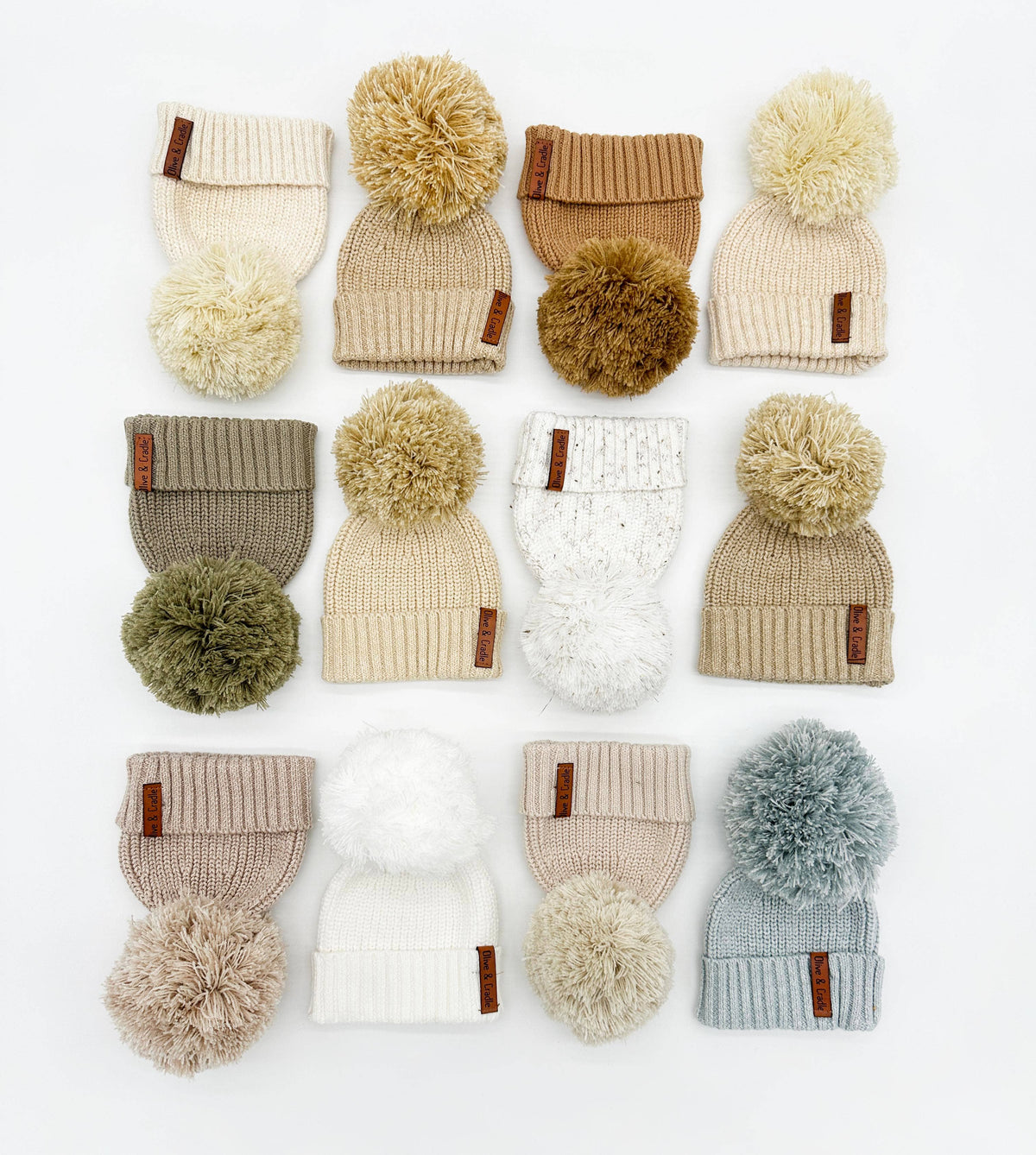 Cotton Knit Pom Beanie - Heathered blue / 6-12m