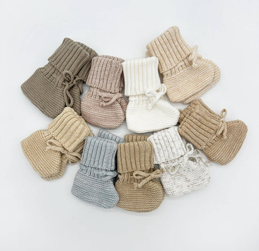 Garter Cotton Knitted Booties - Heathered blue / S | 3-6 months