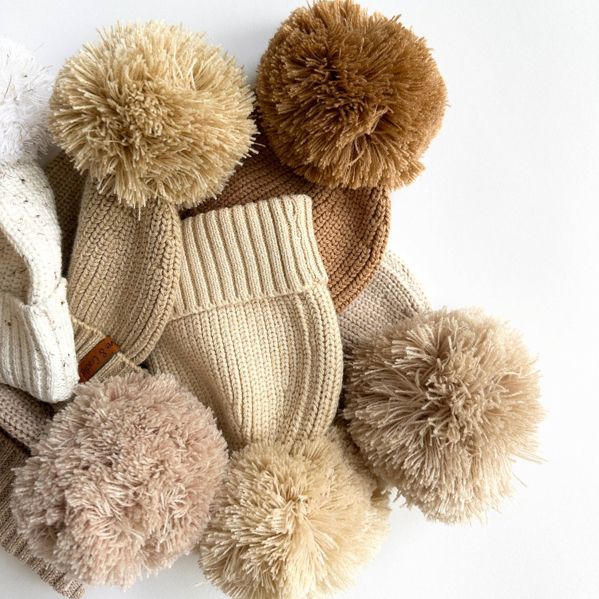 Cotton Knit Pom Beanie - Heathered fog / 6-12m