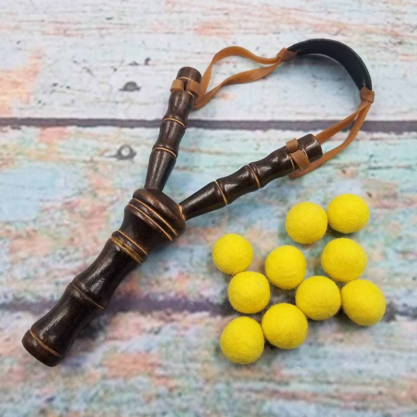 Bamboo Slingshot w/ 10 Felt Balls