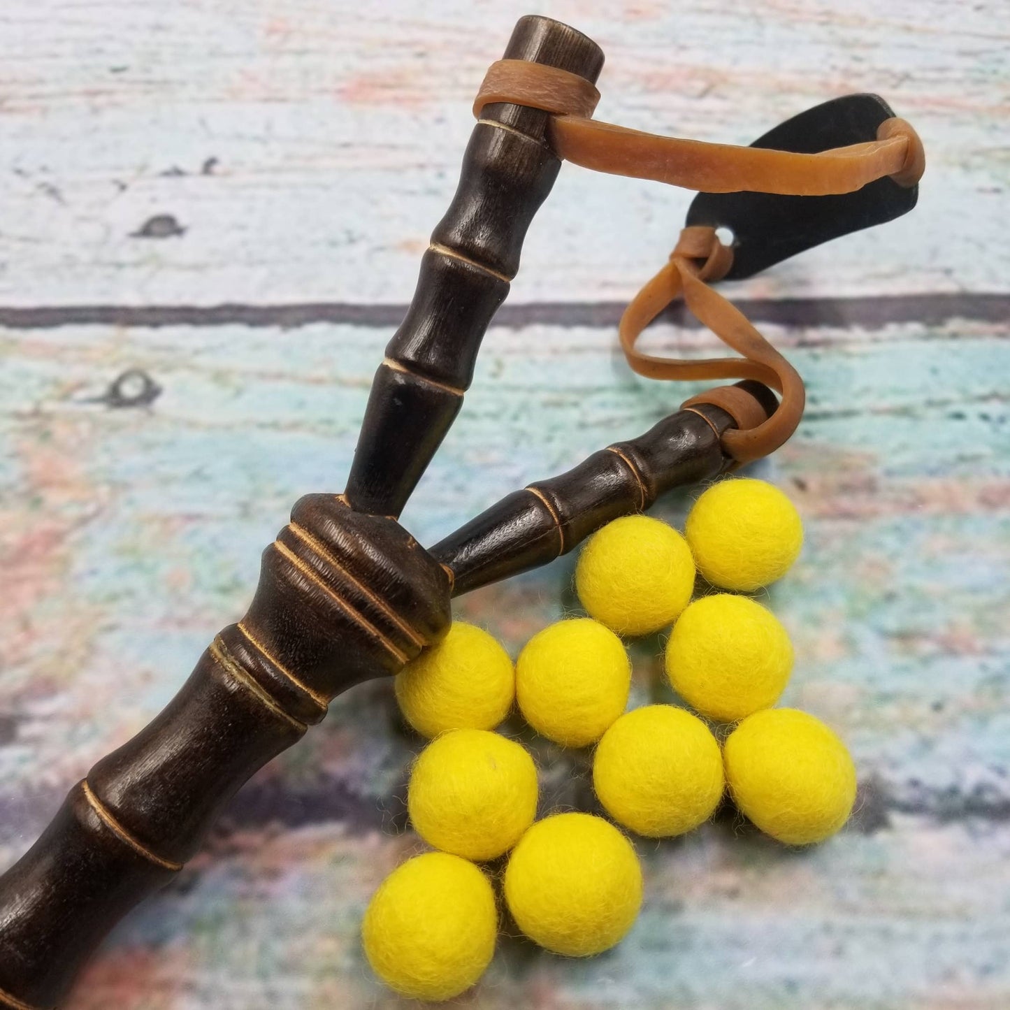 Bamboo Slingshot w/ 10 Felt Balls