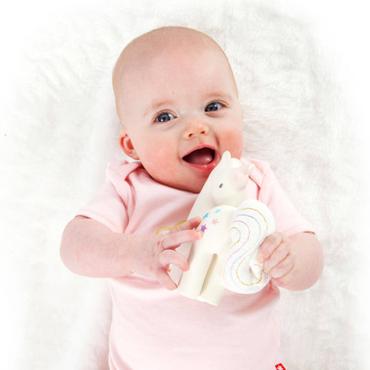 Unicorn Rubber Rattle w/Crinkle Tail