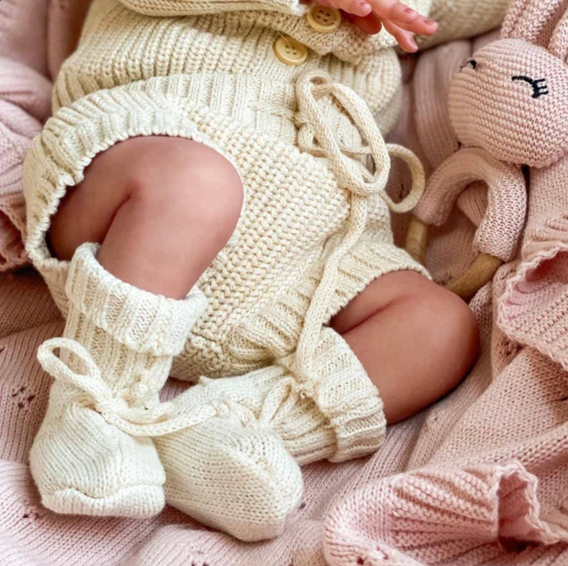 Baby Knit Booties Socks - Mauve / 3-9m