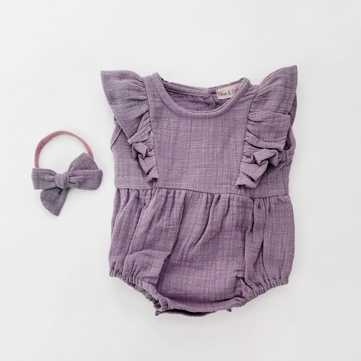 Milana Muslin Bubble Romper + Bow - Lilac / 6-12m