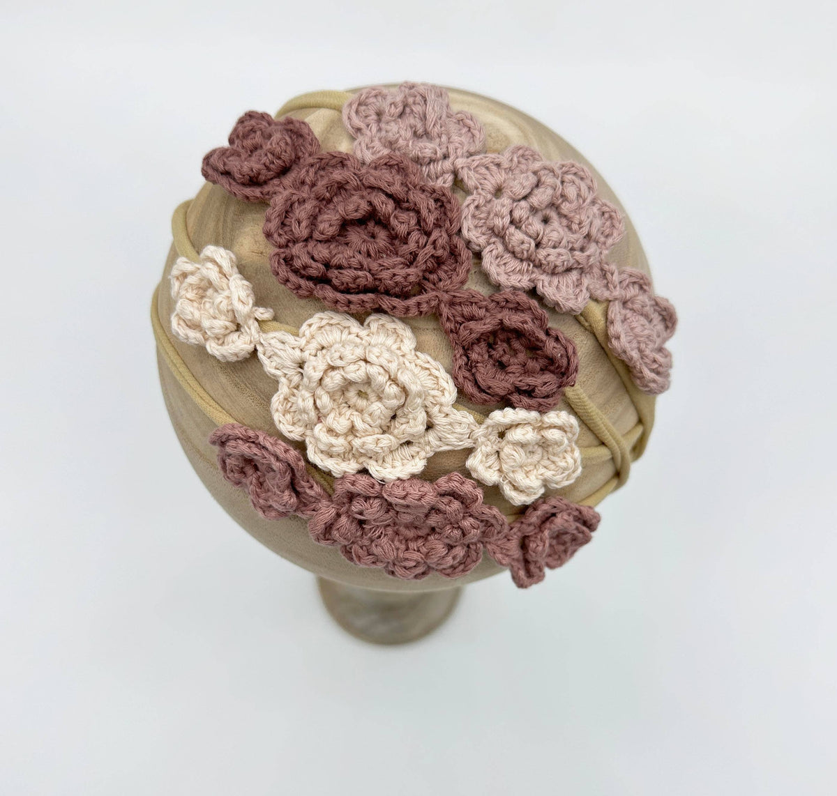 Crochet Flower Headband - With Card / Plum / Triple Flower