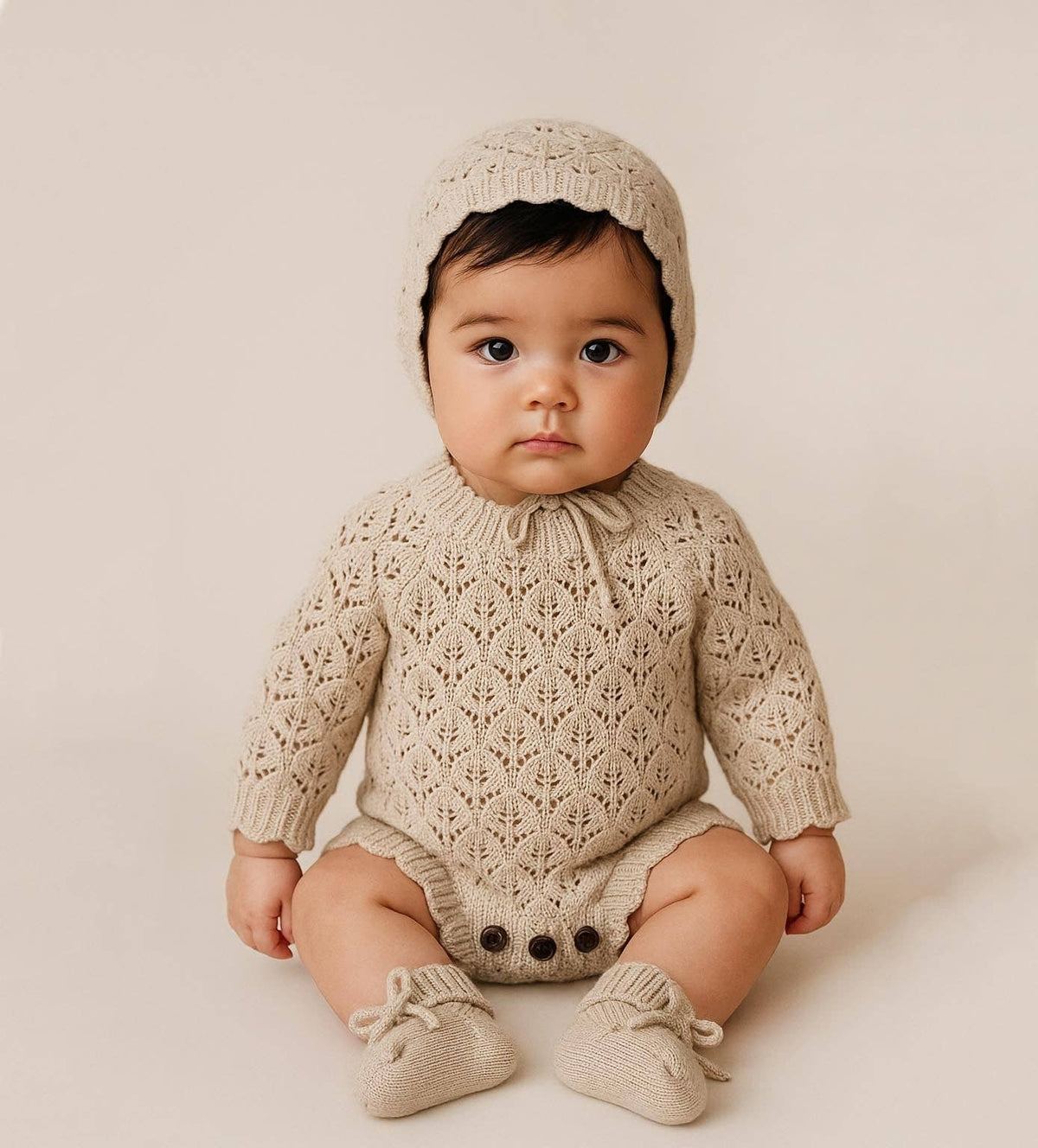 Vintage Pearl Lacy Romper 3pc - 3-6 months